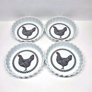 Dept 56 French Hens Tart Pan Lot x4 Chicken Checkered Baking Dish Set Vintage 5"